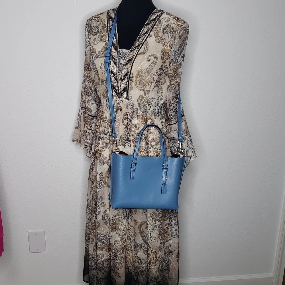 Coach Mollie Tote 25 Leather Satchel Convertible Bag Pacific Blue Designer - Picture 17 of 17